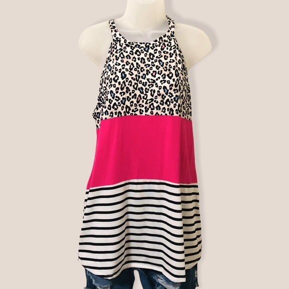 Leopard Print color Block Halter - Picture 1 of 6